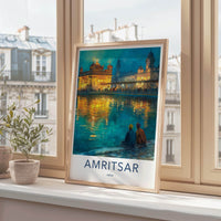 Amritsar Poster - India Travel Illustration - Golden Temple Glow Home Decor