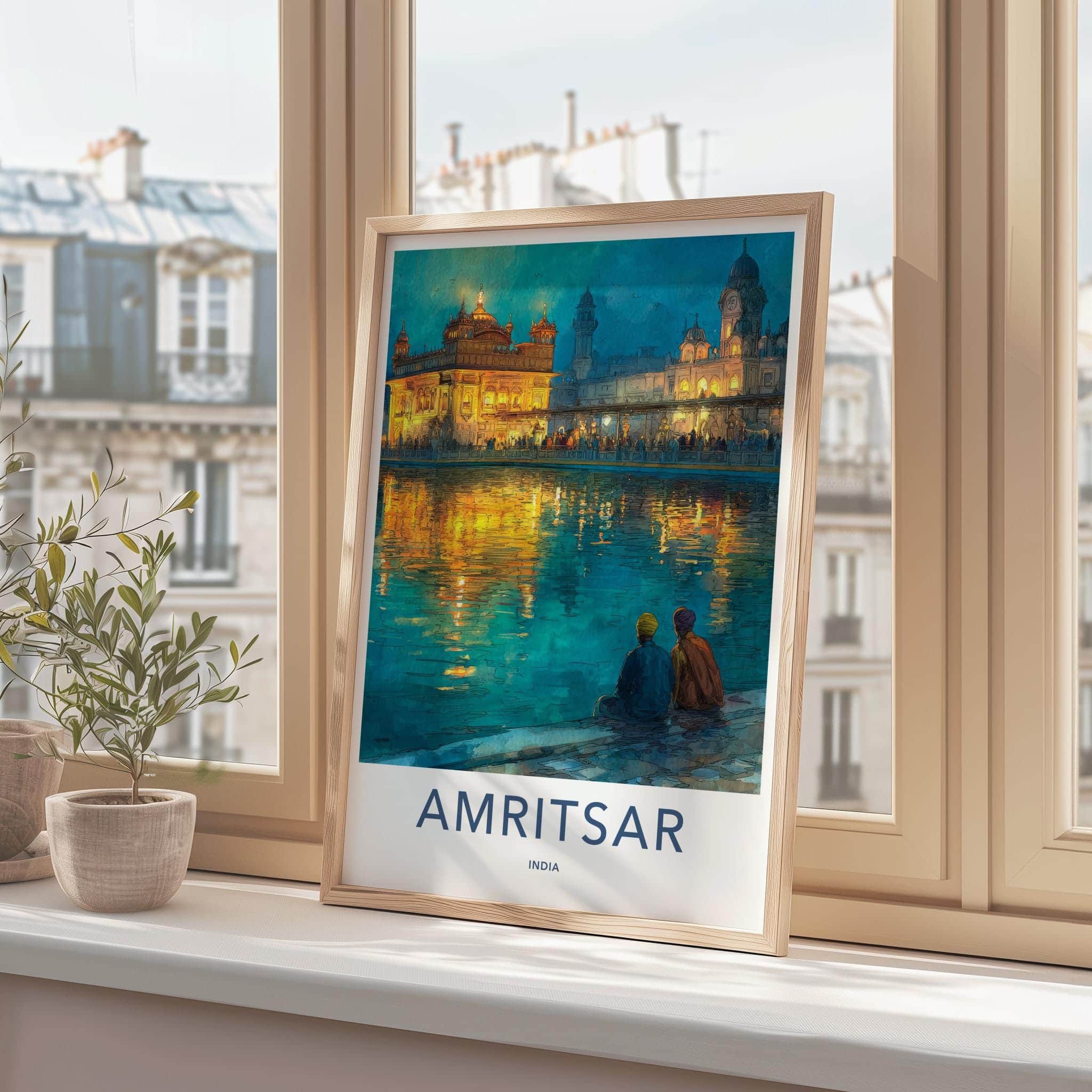 Amritsar Poster - India Travel Illustration - Golden Temple Glow Home Decor