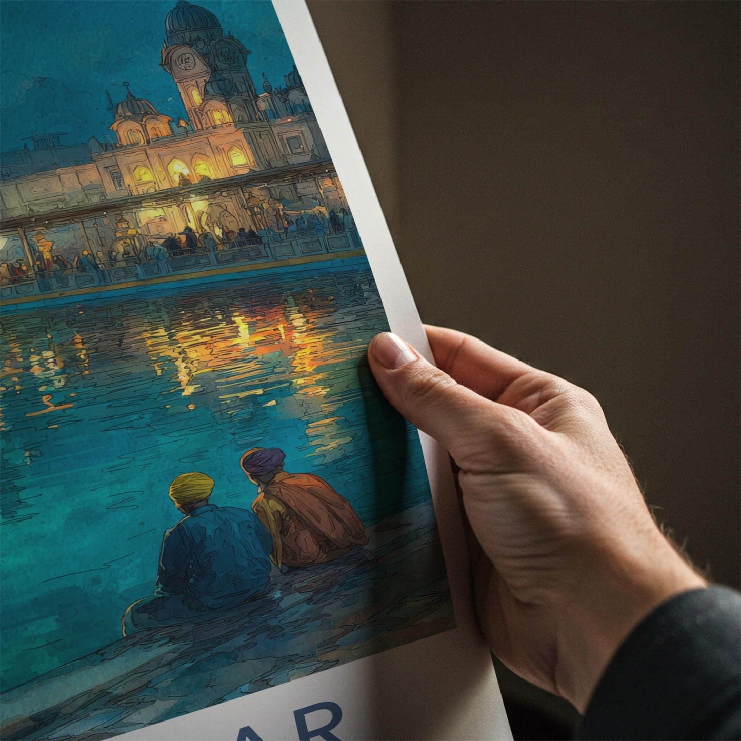 Amritsar Poster - India Travel Illustration - Golden Temple Glow Home Decor