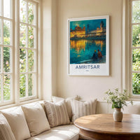 Amritsar Poster - India Travel Illustration - Golden Temple Glow Home Decor