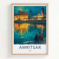Amritsar Poster - India Travel Illustration - Golden Temple Glow Home Decor