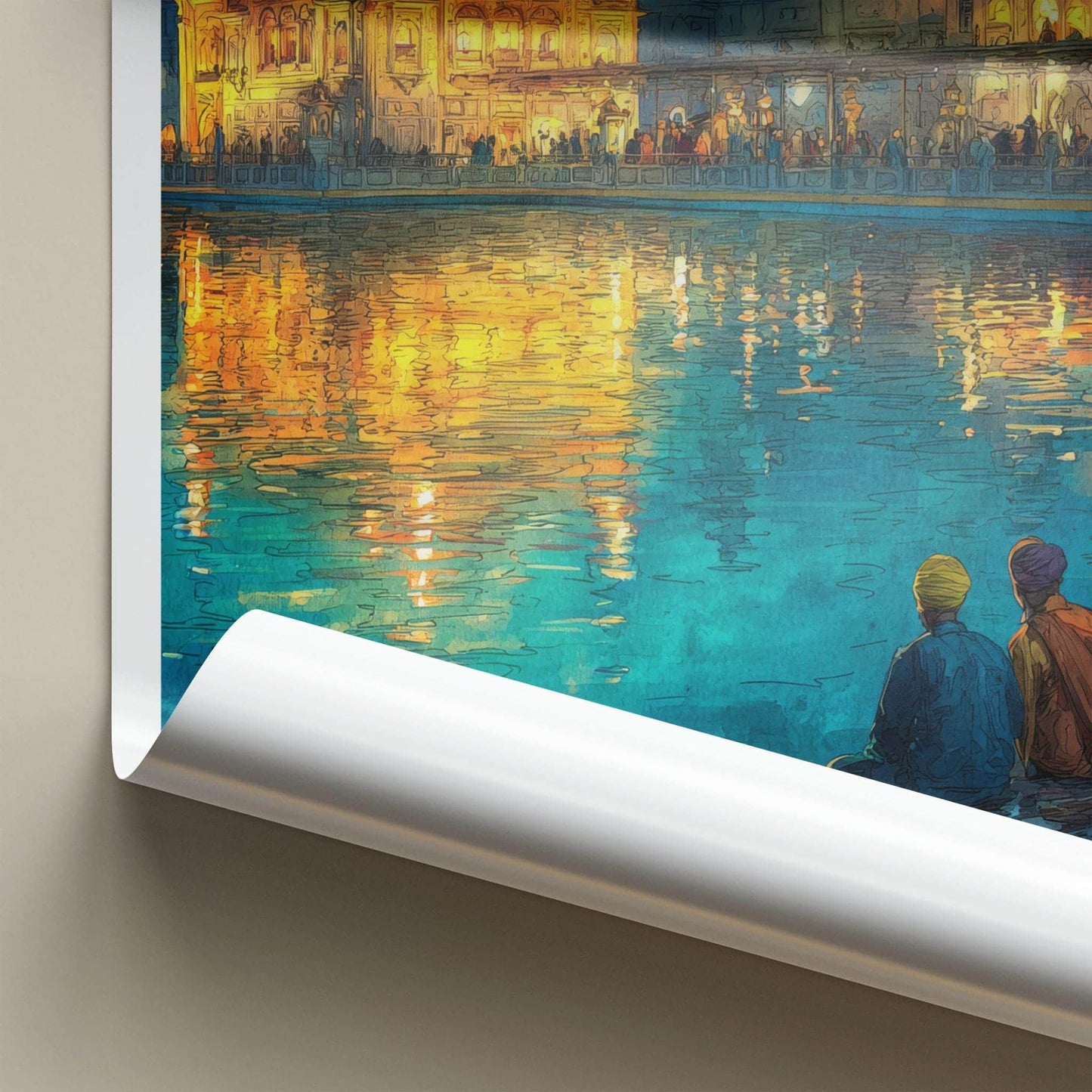 Amritsar Poster - India Travel Illustration - Golden Temple Glow Home Decor