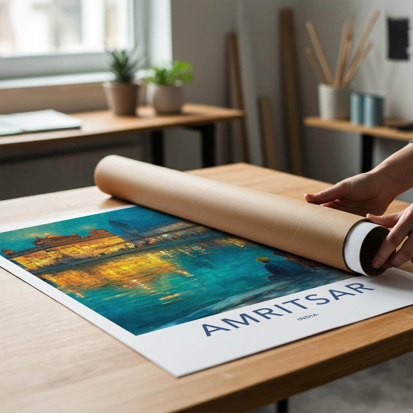 Amritsar Poster - India Travel Illustration - Golden Temple Glow Home Decor