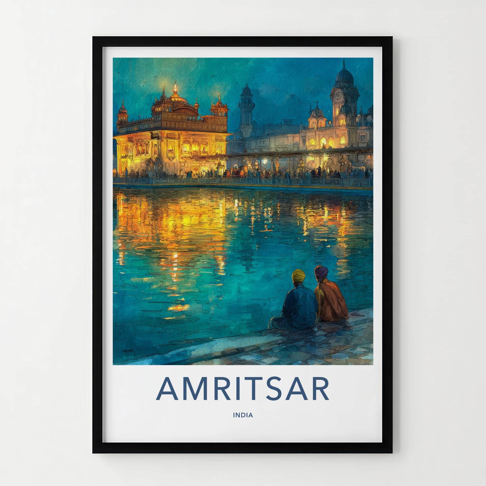 Amritsar Poster - India Travel Illustration - Golden Temple Glow Home Decor