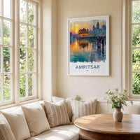 Amritsar Poster - India Travel Illustration - Golden Temple Glow Wall Decor