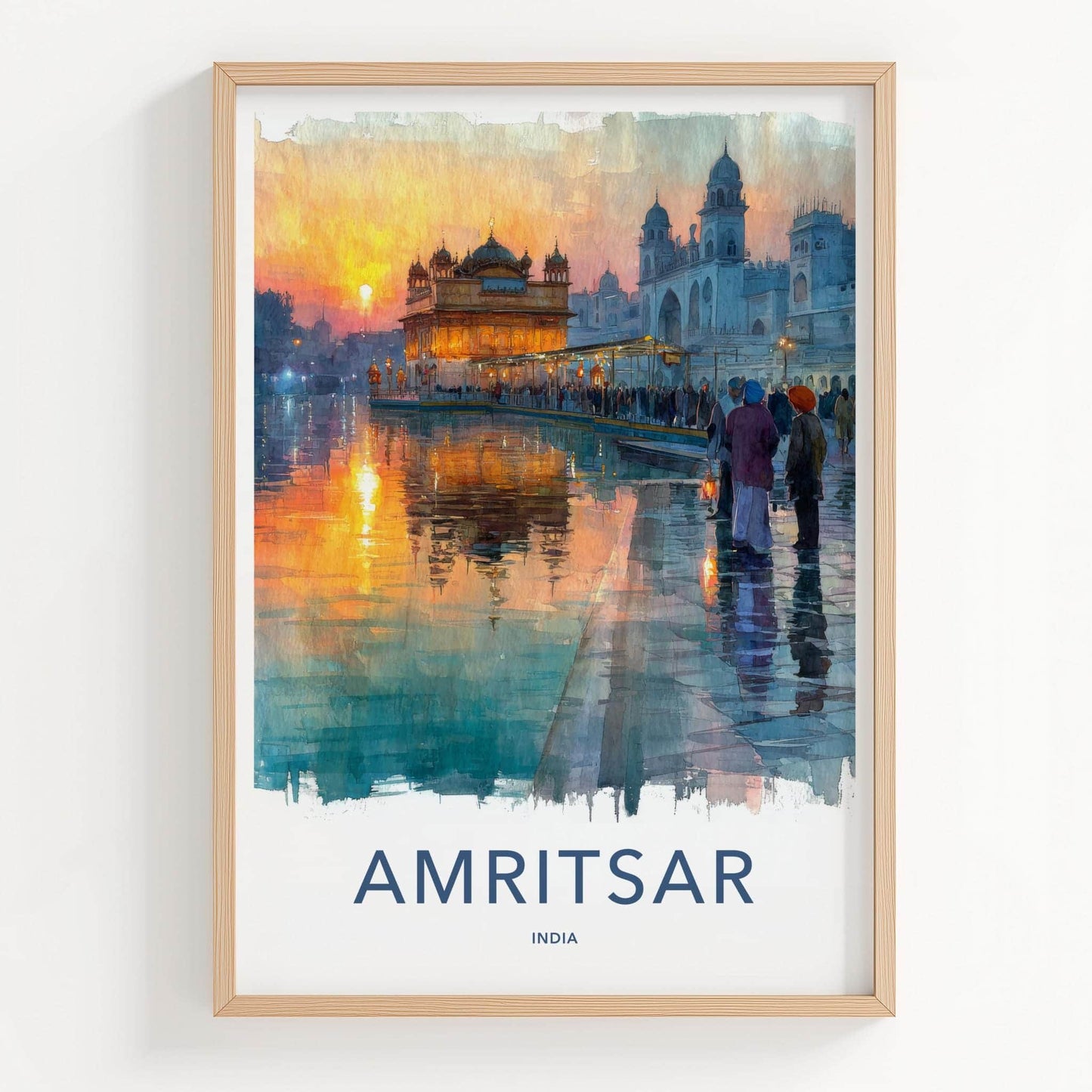 Amritsar Poster - India Travel Illustration - Golden Temple Glow Wall Decor