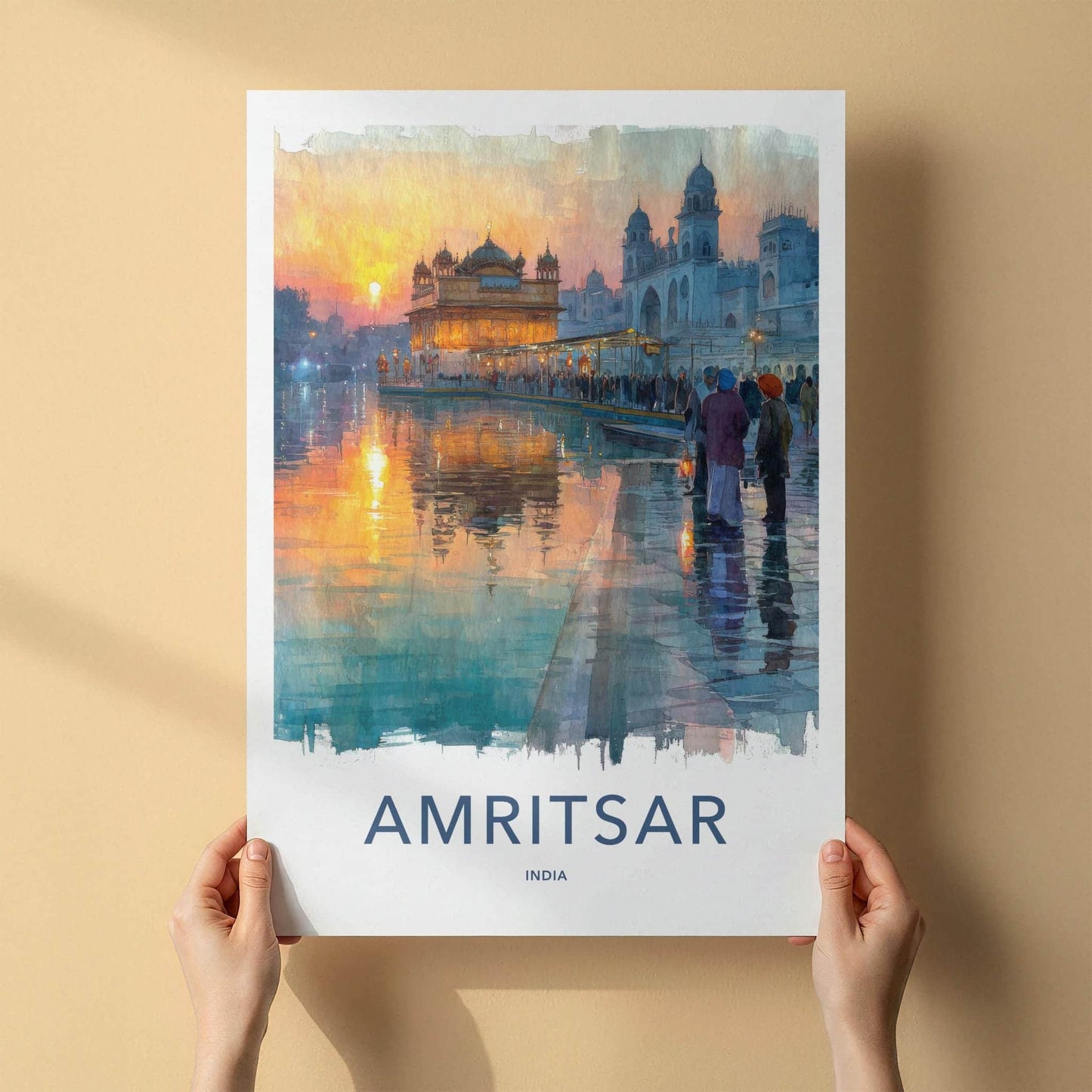 Amritsar Poster - India Travel Illustration - Golden Temple Glow Wall Decor
