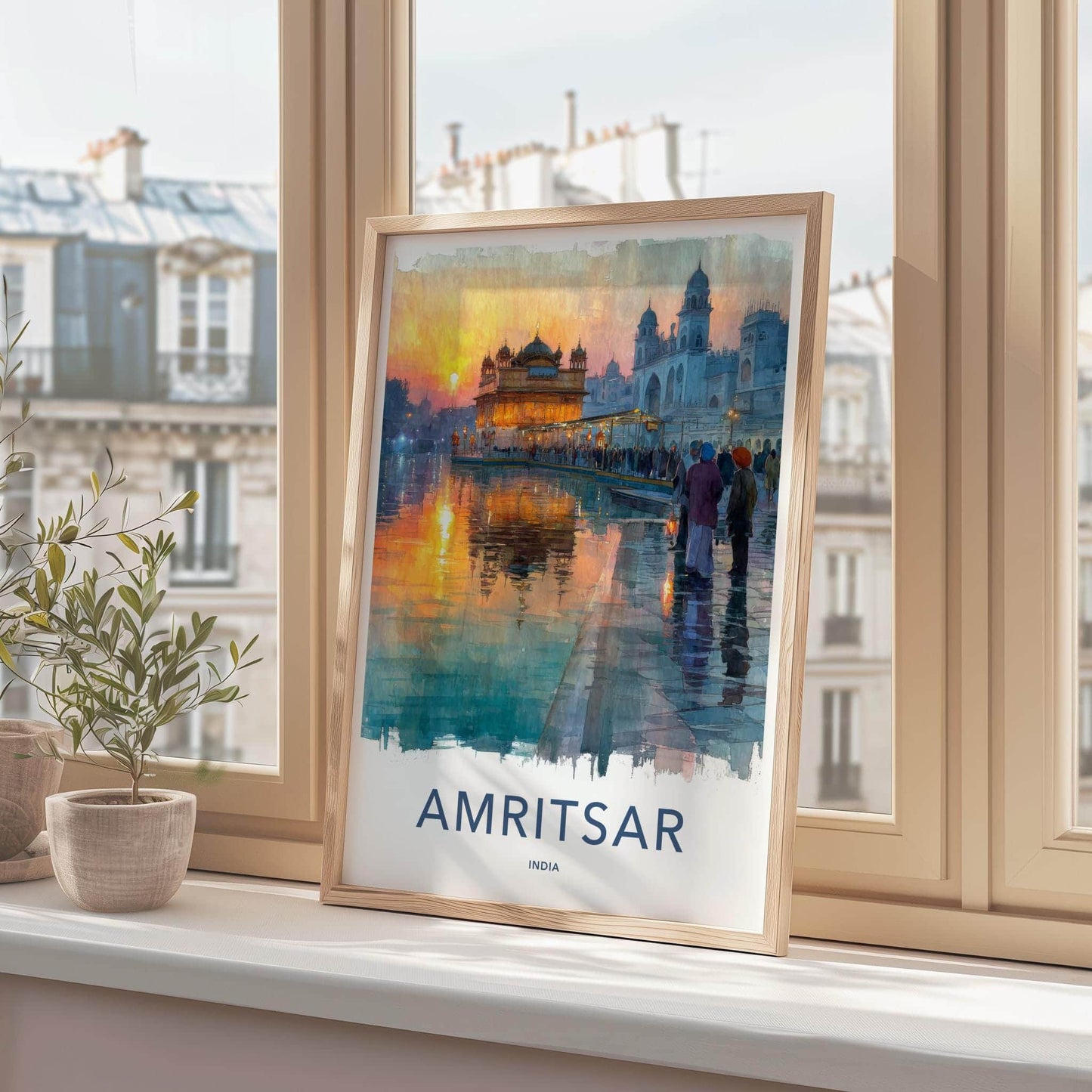 Amritsar Poster - India Travel Illustration - Golden Temple Glow Wall Decor