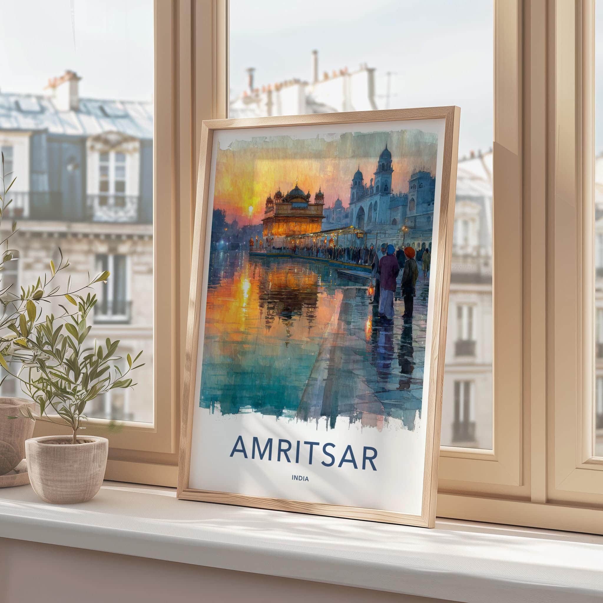 Amritsar Poster - India Travel Illustration - Golden Temple Glow Wall Decor