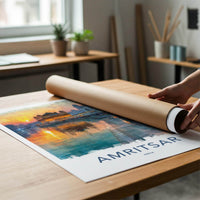 Amritsar Poster - India Travel Illustration - Golden Temple Glow Wall Decor