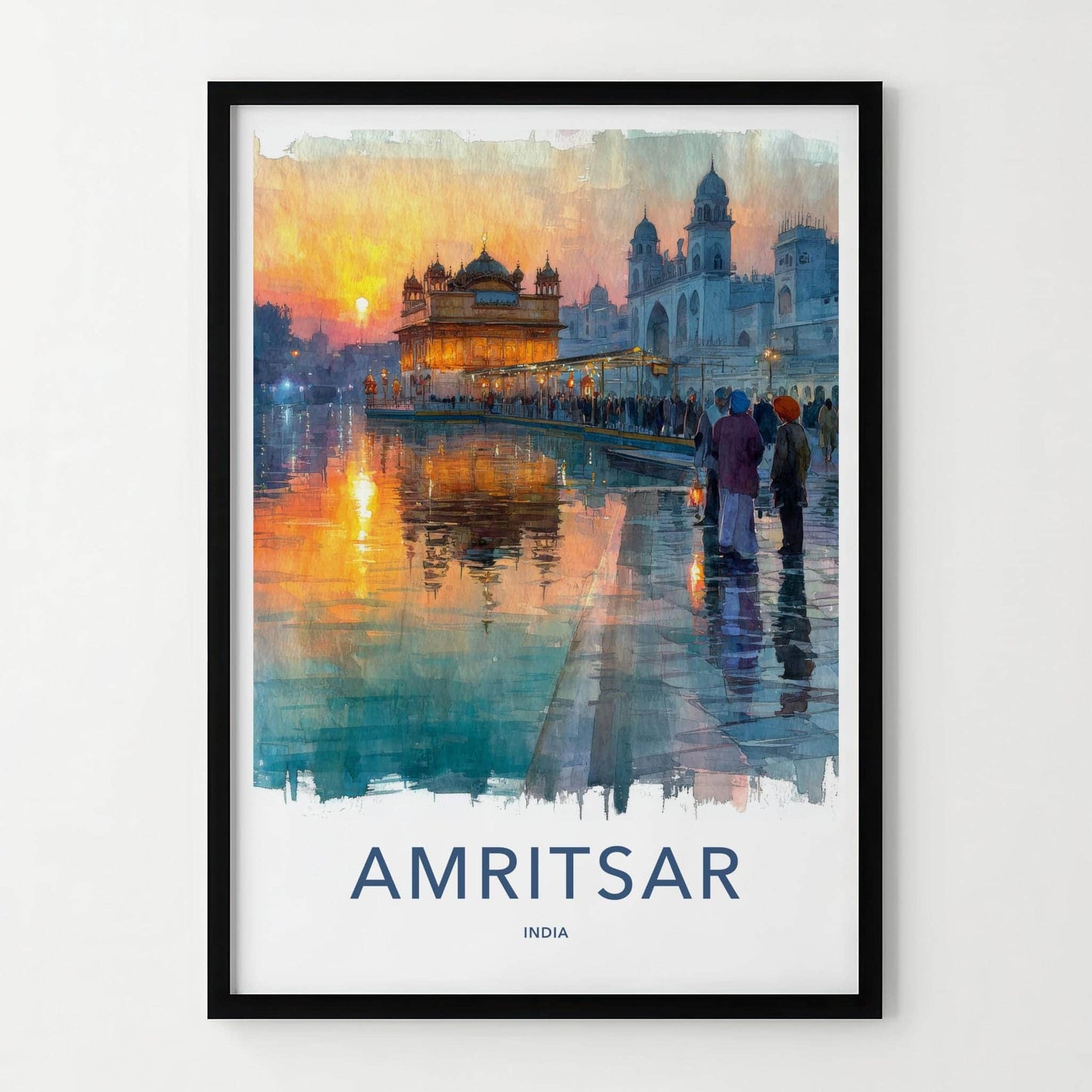 Amritsar Poster - India Travel Illustration - Golden Temple Glow Wall Decor