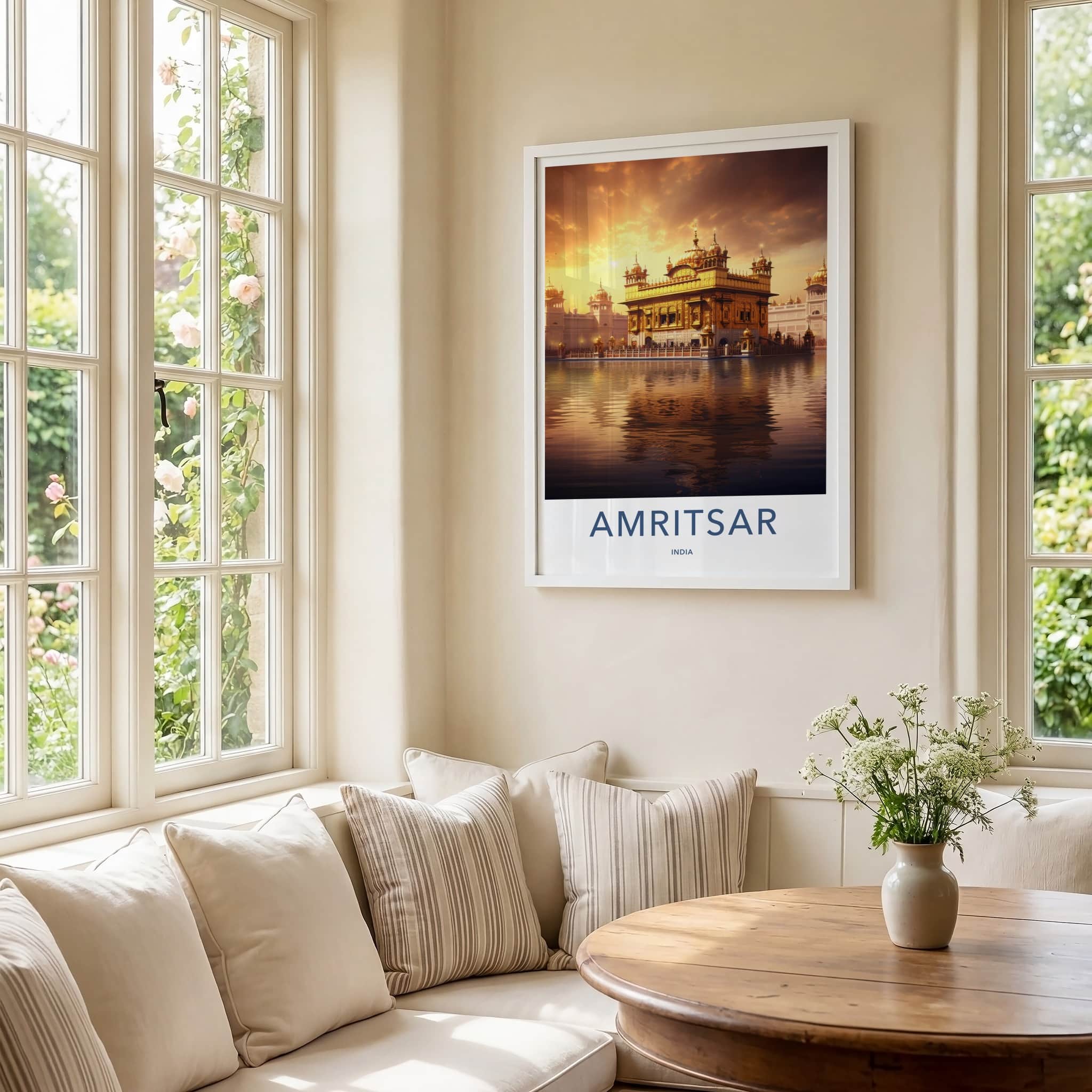 Amritsar Poster - India Wall Art - Punjab Sacred Golden Temple Home Decor