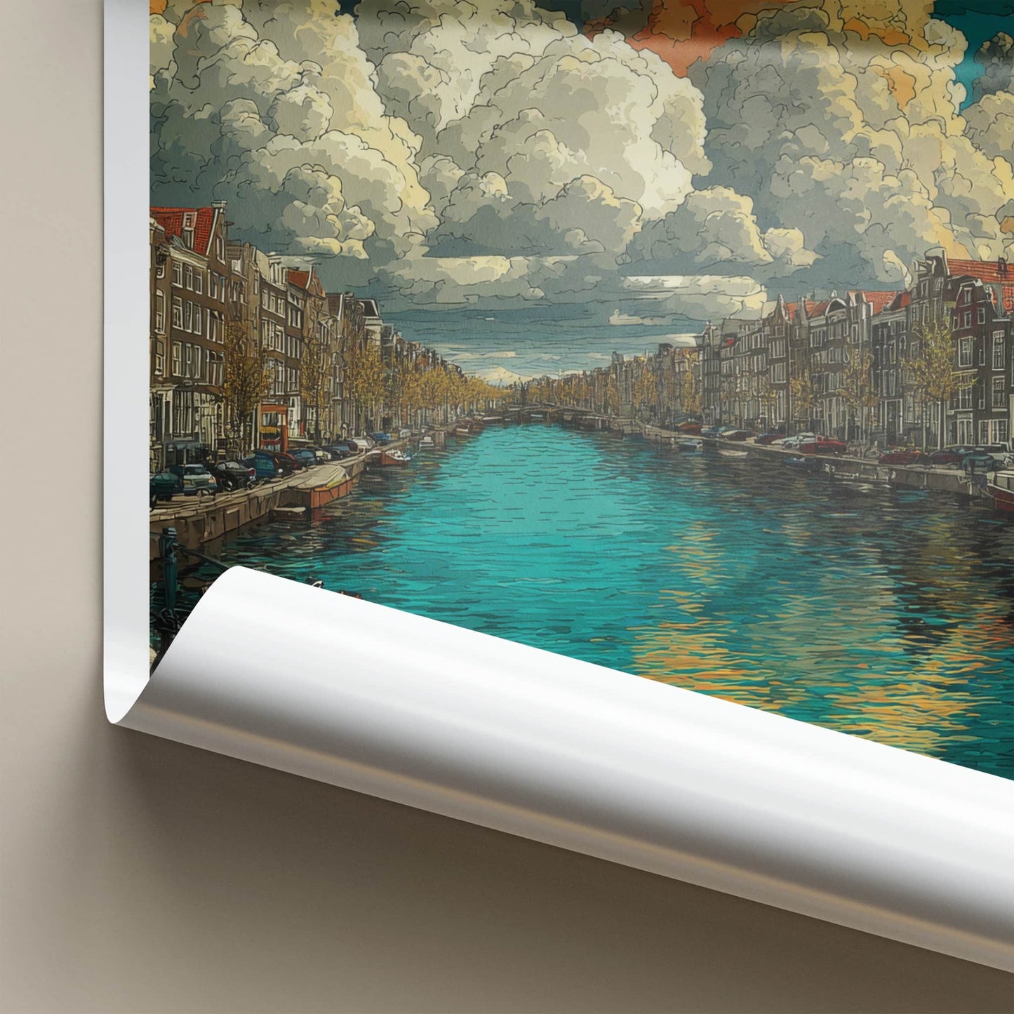 Amsterdam Poster - Indiana Travel Art - Dramatic Clouds Canal Wall Decor