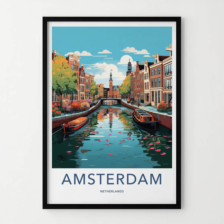 Amsterdam Poster - Netherlands Travel Art - Historic Canal Scene Home Decor