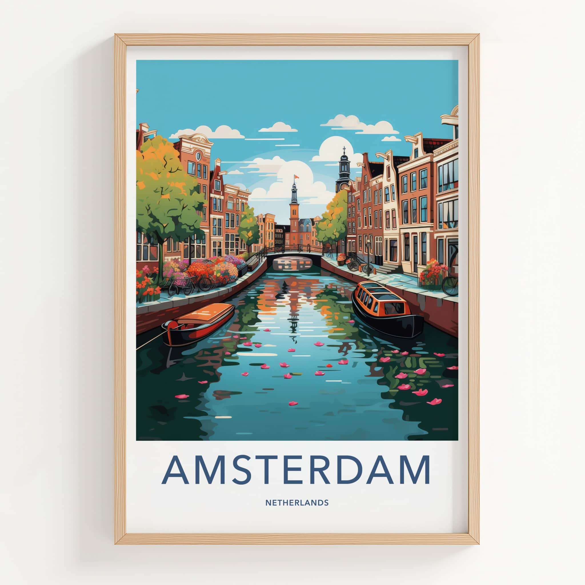 Amsterdam Poster - Netherlands Travel Art - Historic Canal Scene Home Decor