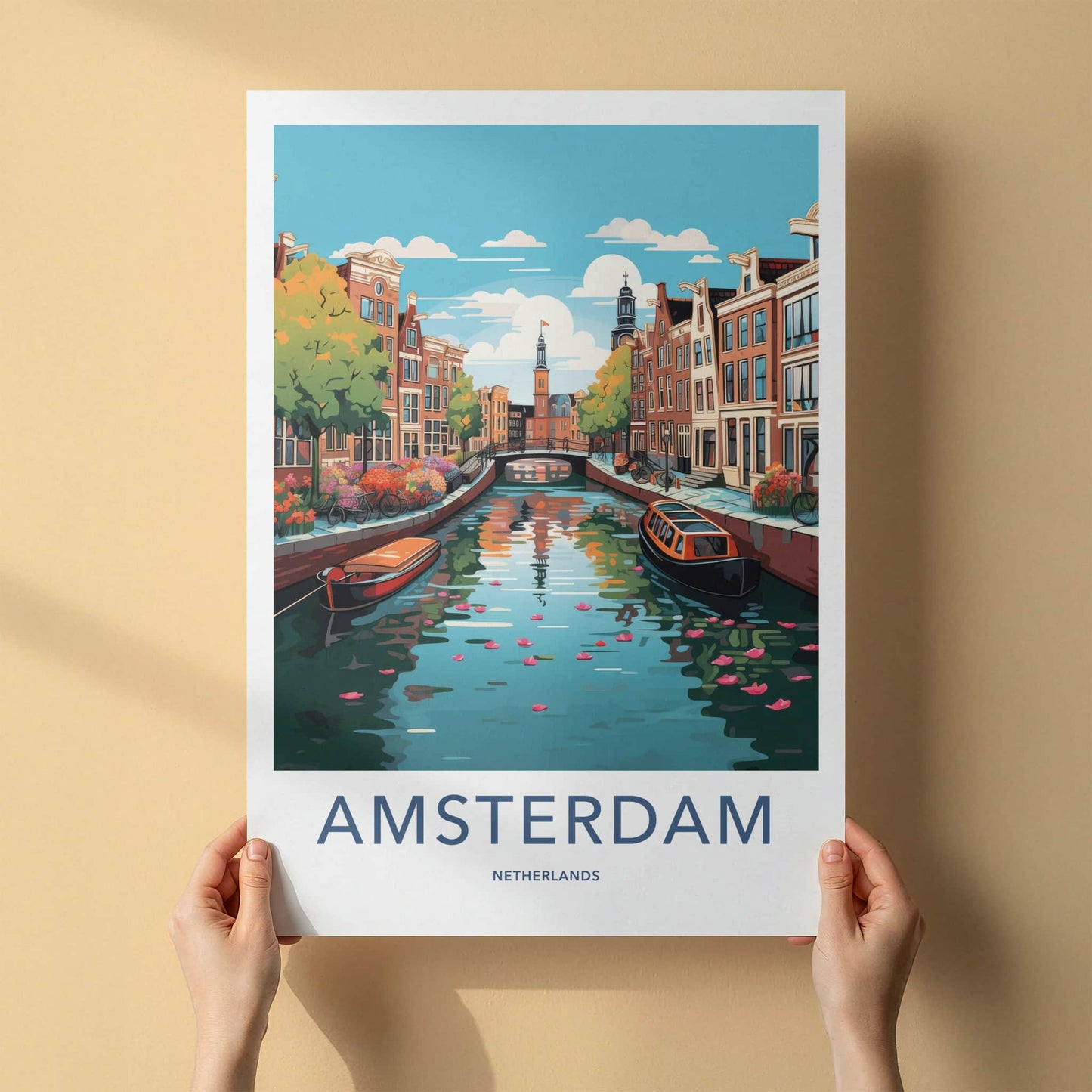 Amsterdam Poster - Netherlands Travel Art - Historic Canal Scene Home Decor