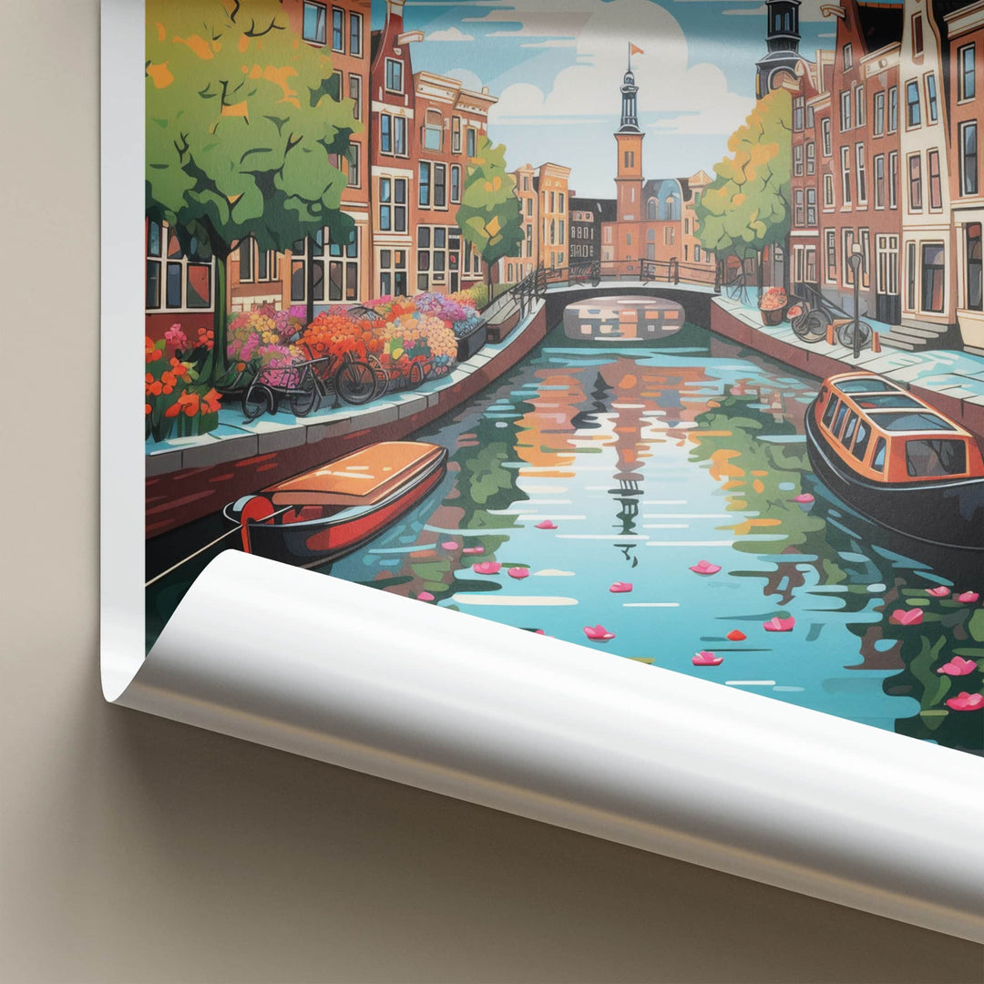 Amsterdam Poster - Netherlands Travel Art - Historic Canal Scene Home Decor
