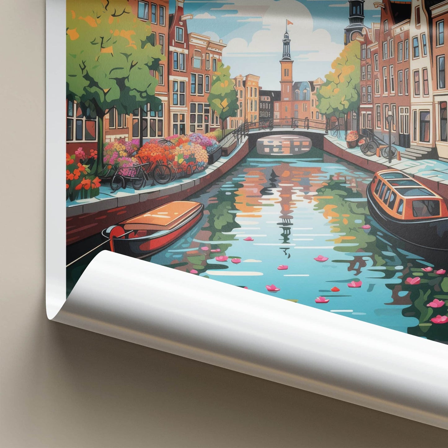 Amsterdam Poster - Netherlands Travel Art - Historic Canal Scene Home Decor