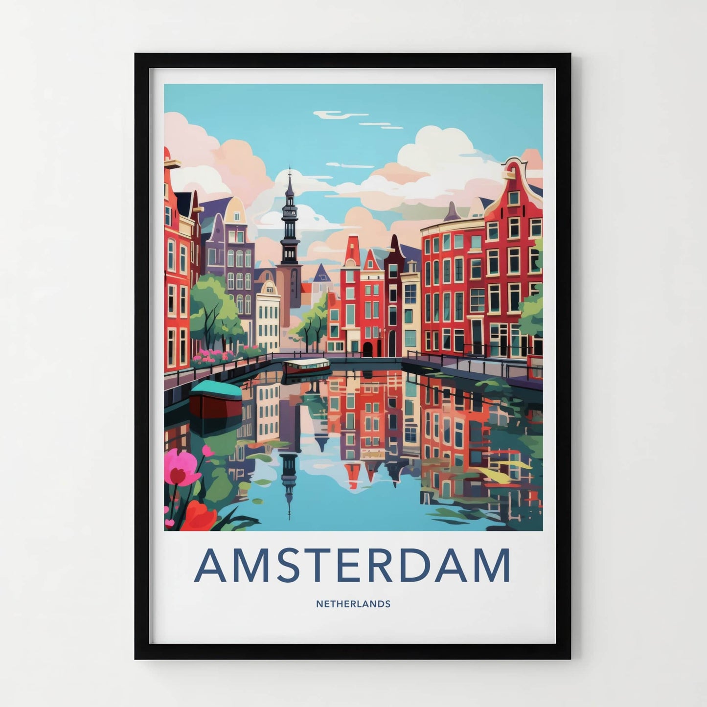Amsterdam Poster - Netherlands Travel Art - Reflected Canal Scene Home Decor