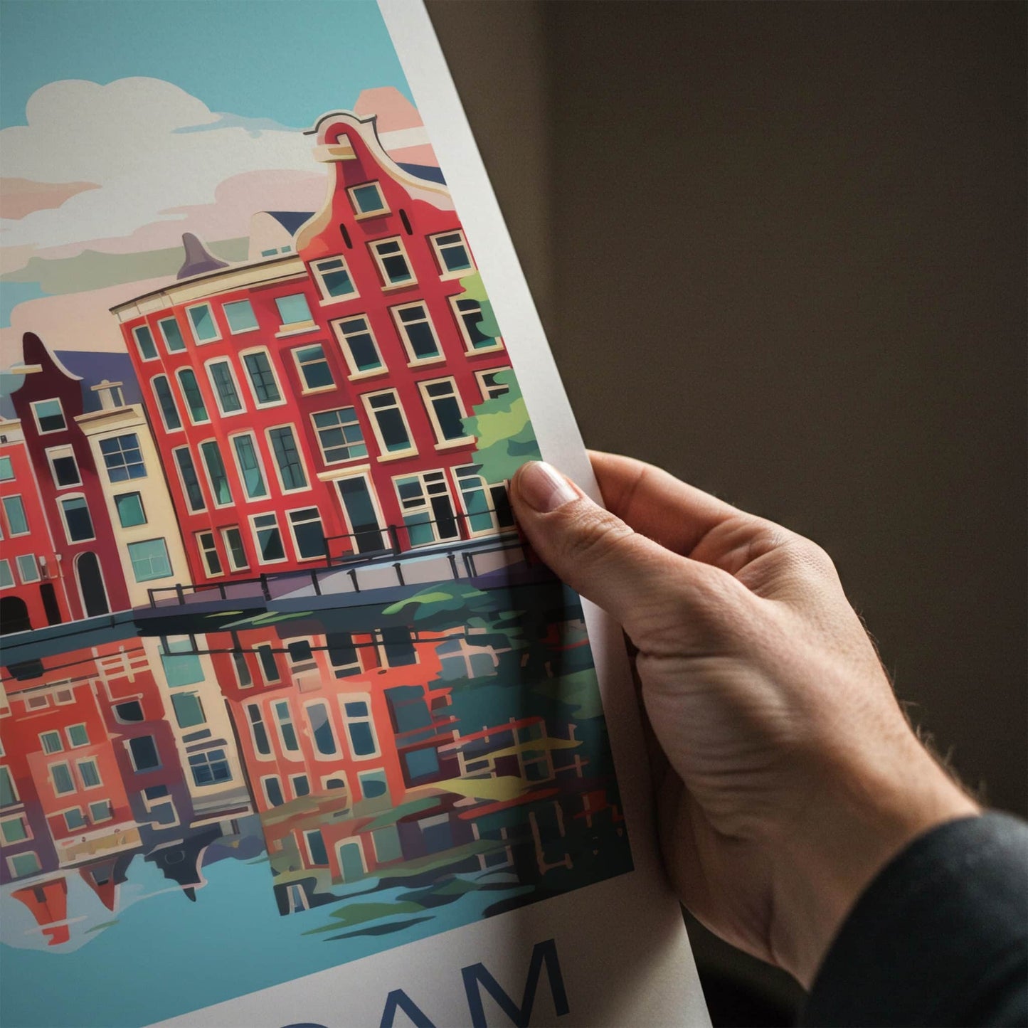 Amsterdam Poster - Netherlands Travel Art - Reflected Canal Scene Home Decor