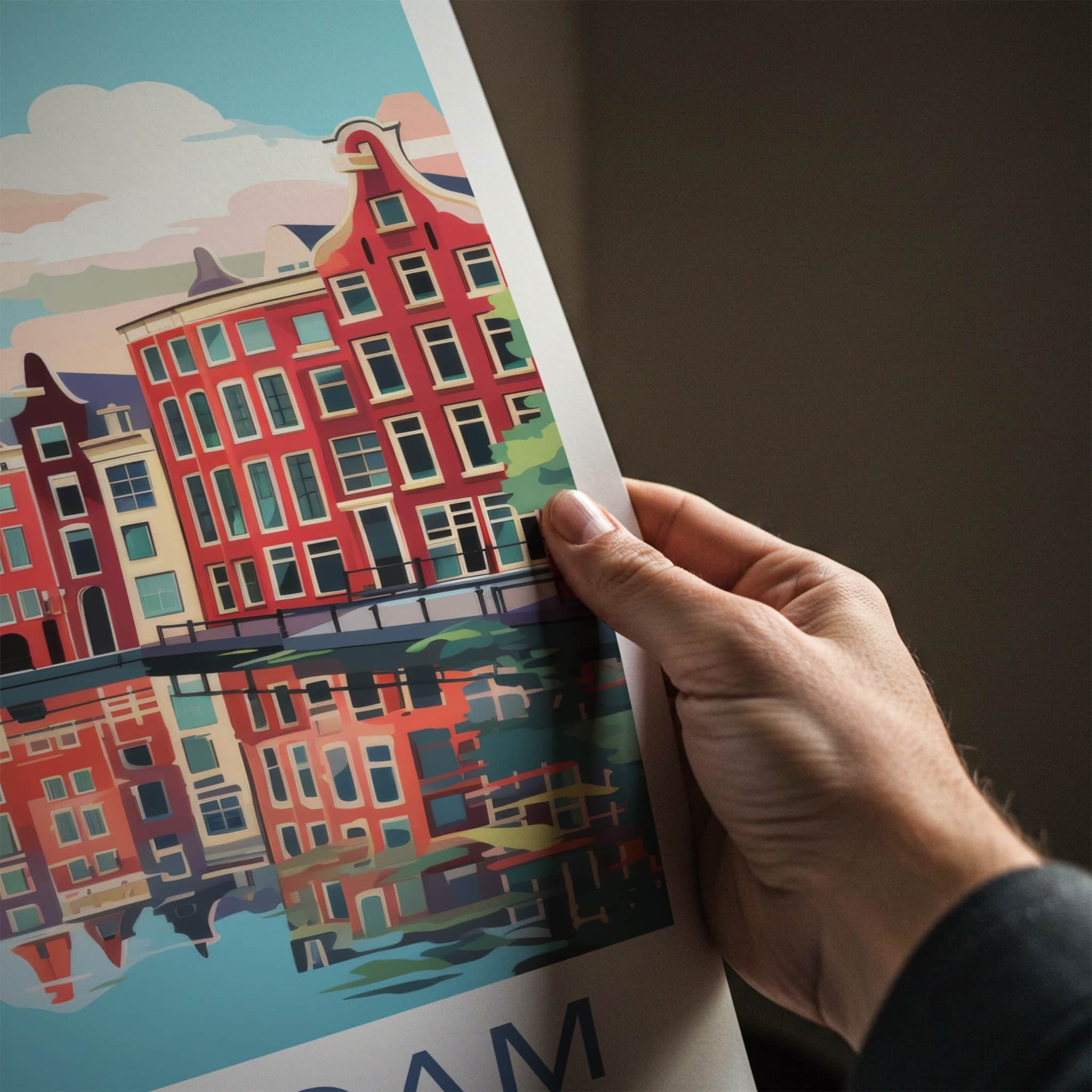 Amsterdam Poster - Netherlands Travel Art - Reflected Canal Scene Home Decor