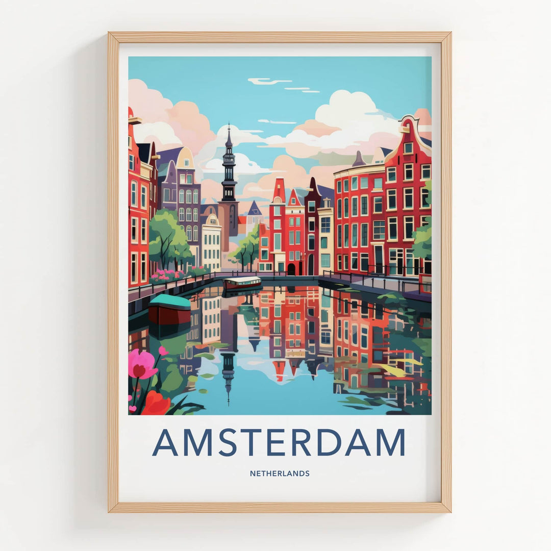 Amsterdam Poster - Netherlands Travel Art - Reflected Canal Scene Home Decor