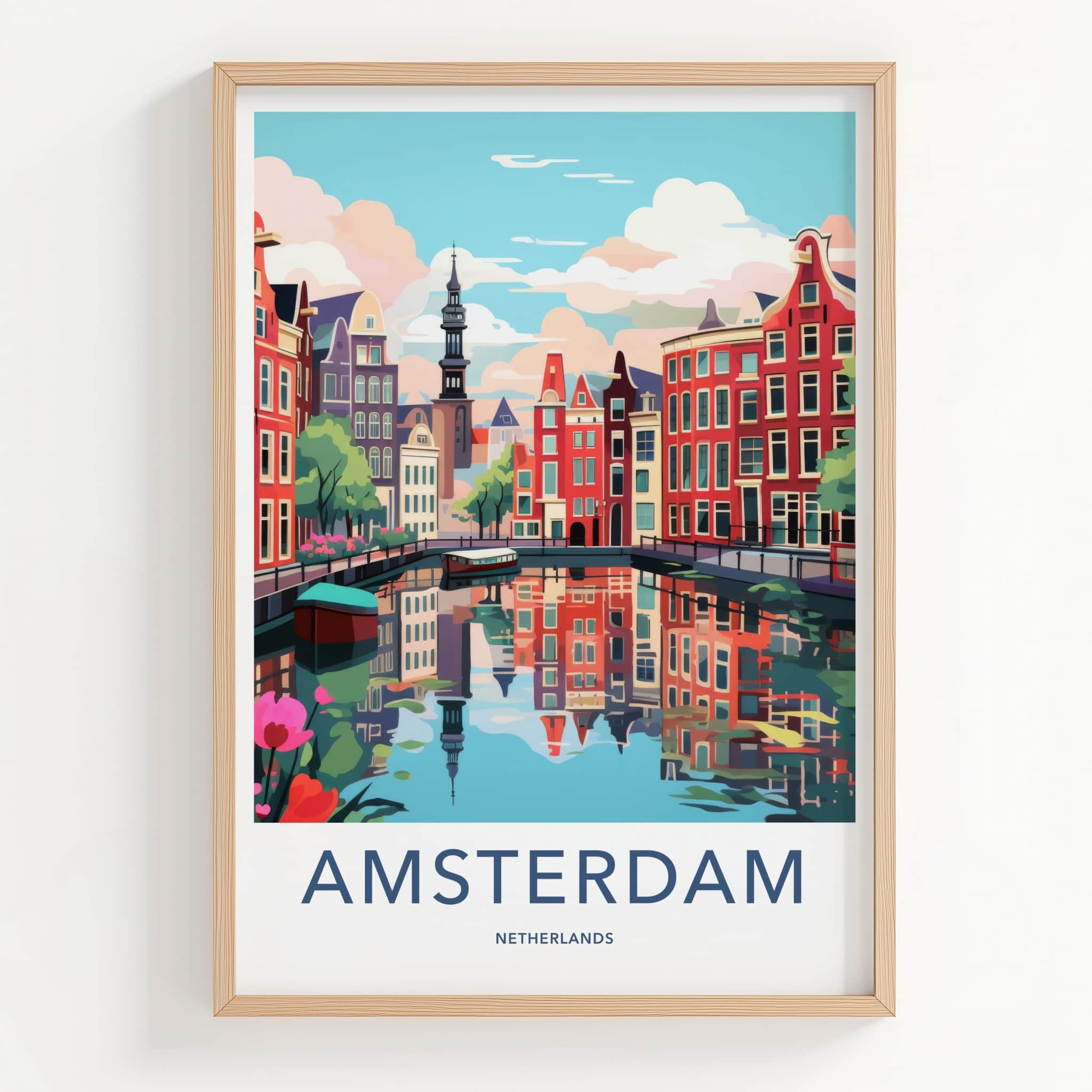 Amsterdam Poster - Netherlands Travel Art - Reflected Canal Scene Home Decor