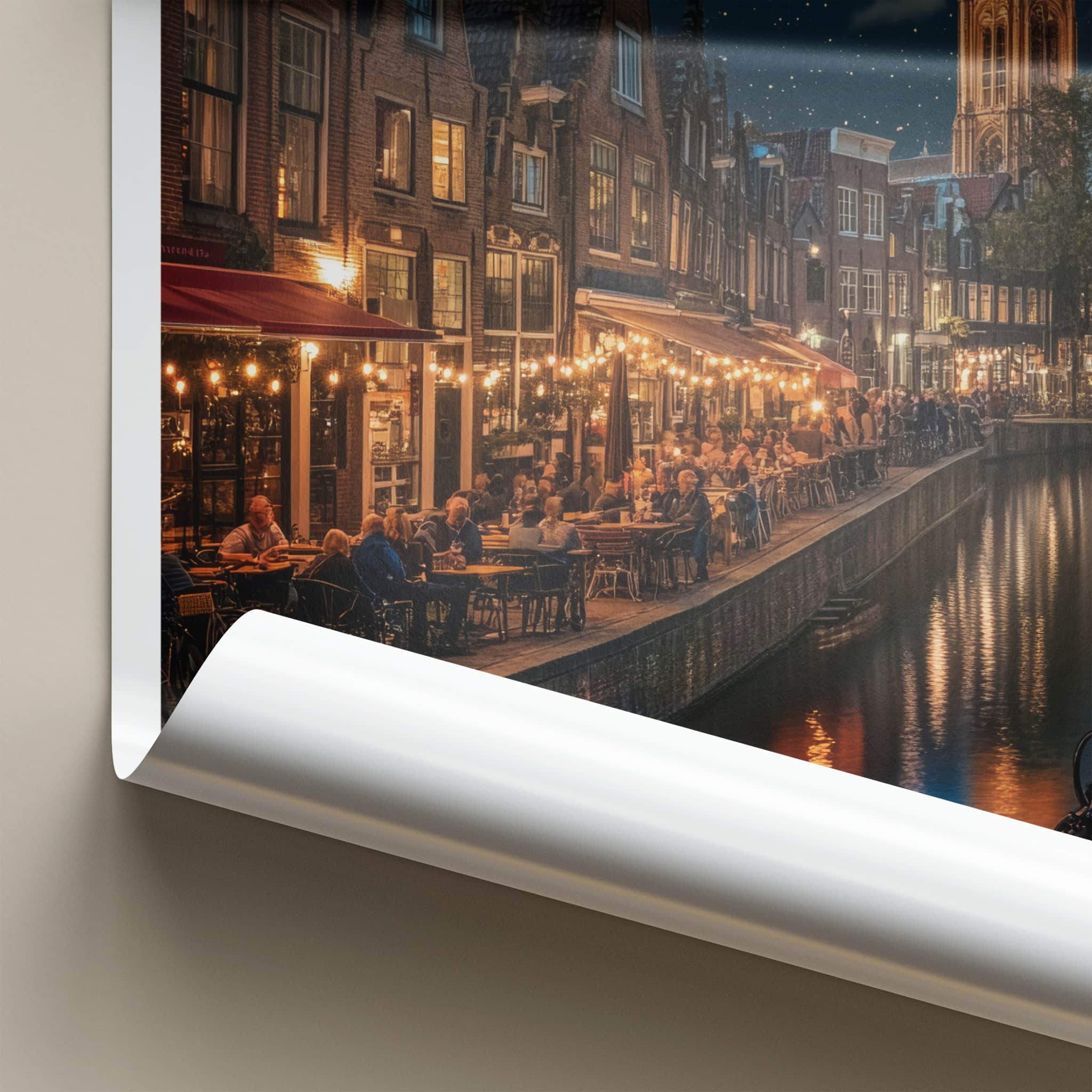 Amsterdam Poster - Netherlands Travel Art - Starry Canal Dinner Home Decor
