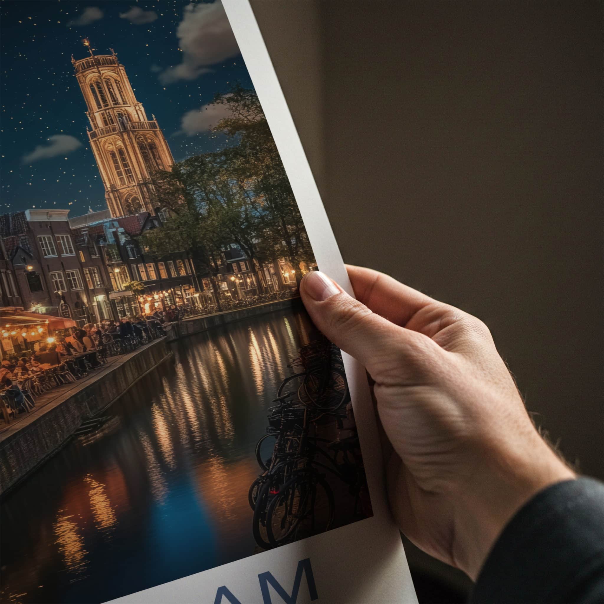 Amsterdam Poster - Netherlands Travel Art - Starry Canal Dinner Home Decor