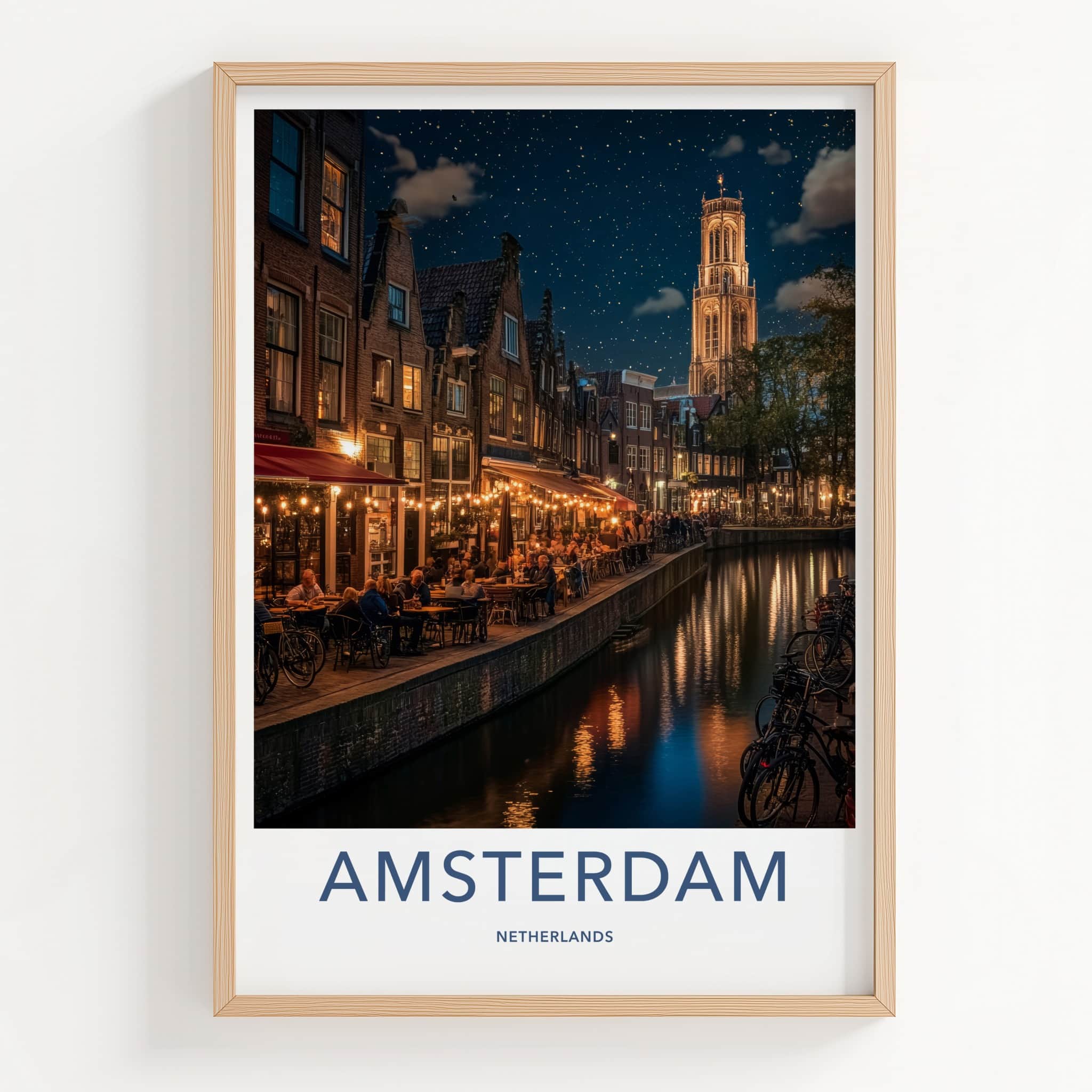 Amsterdam Poster - Netherlands Travel Art - Starry Canal Dinner Home Decor