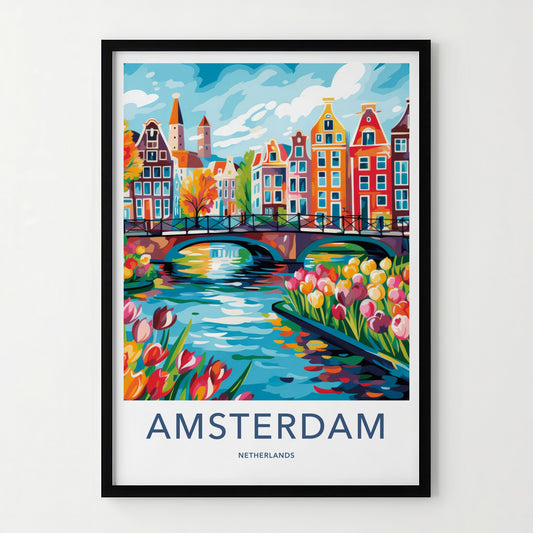Amsterdam Poster - Netherlands Travel Art - Vibrant Canal Scene Home Decor