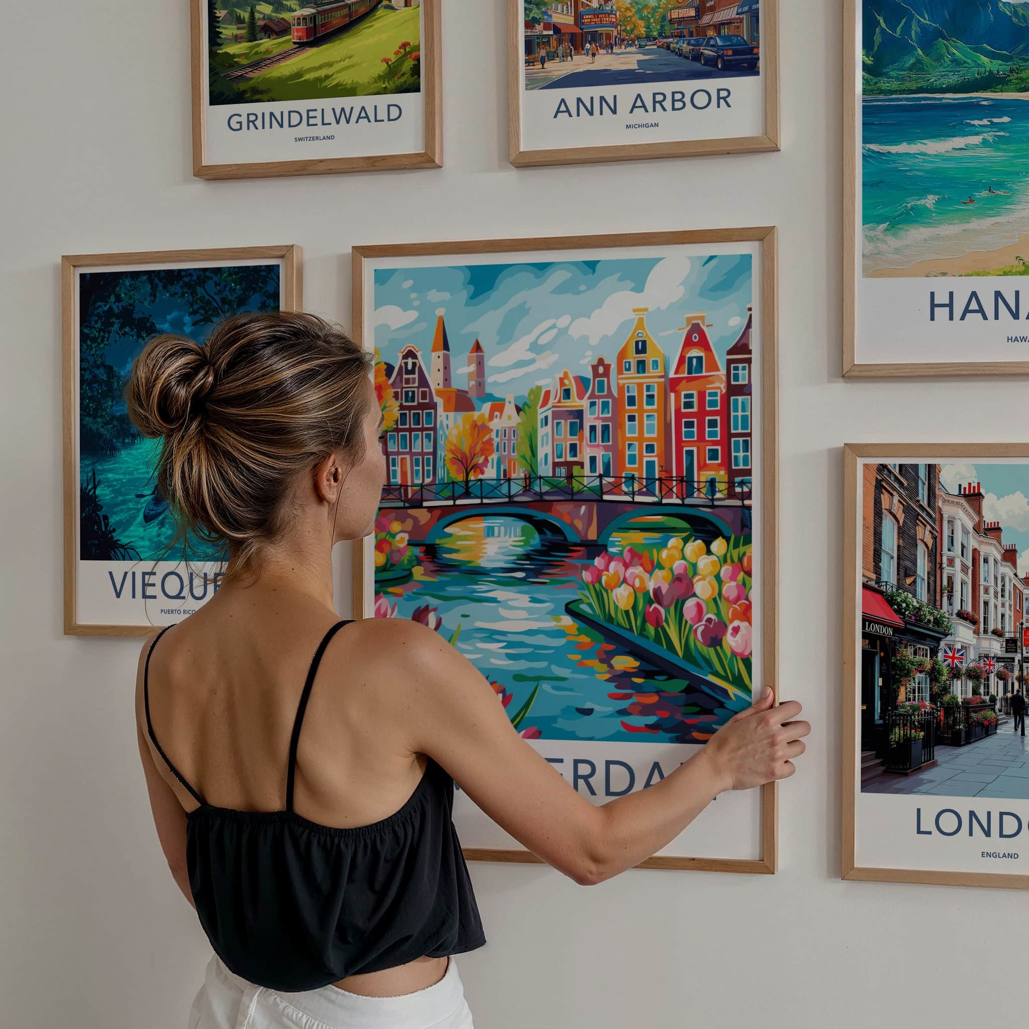 Amsterdam Poster - Netherlands Travel Art - Vibrant Canal Scene Home Decor