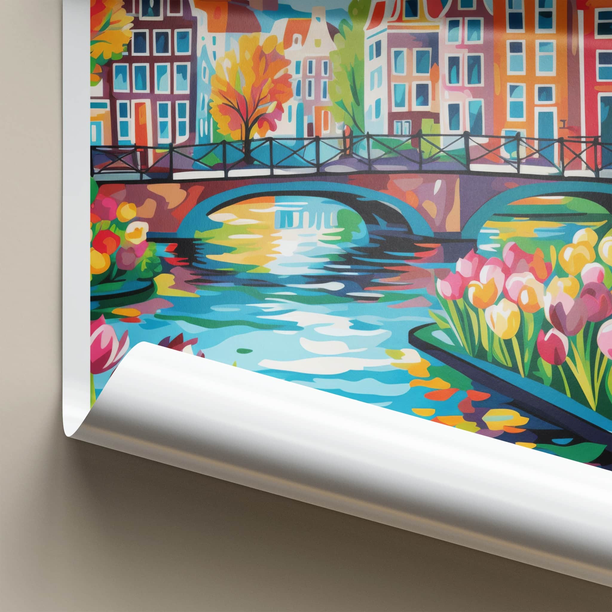 Amsterdam Poster - Netherlands Travel Art - Vibrant Canal Scene Home Decor