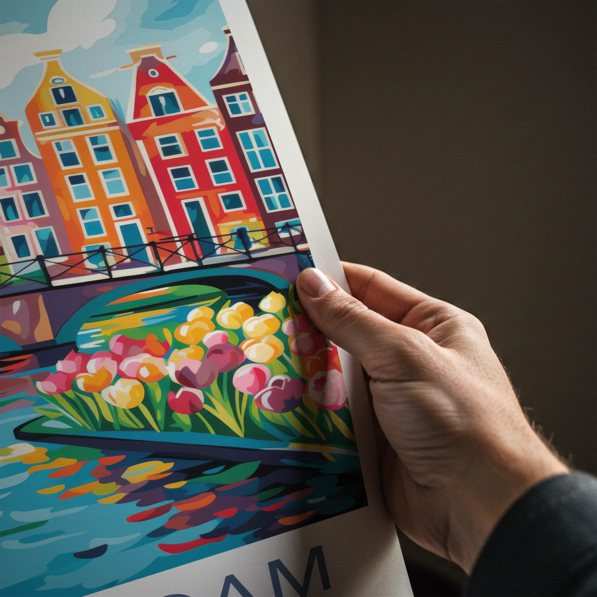 Amsterdam Poster - Netherlands Travel Art - Vibrant Canal Scene Home Decor