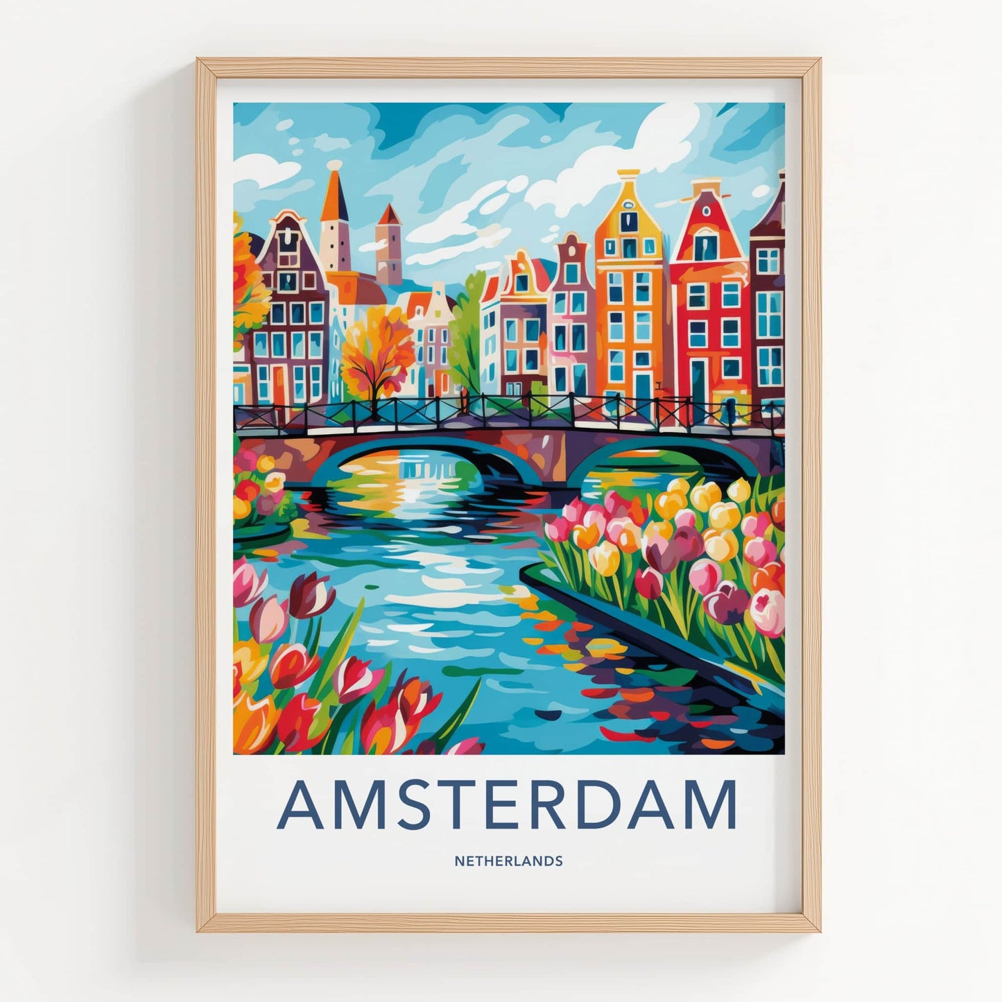 Amsterdam Poster - Netherlands Travel Art - Vibrant Canal Scene Home Decor