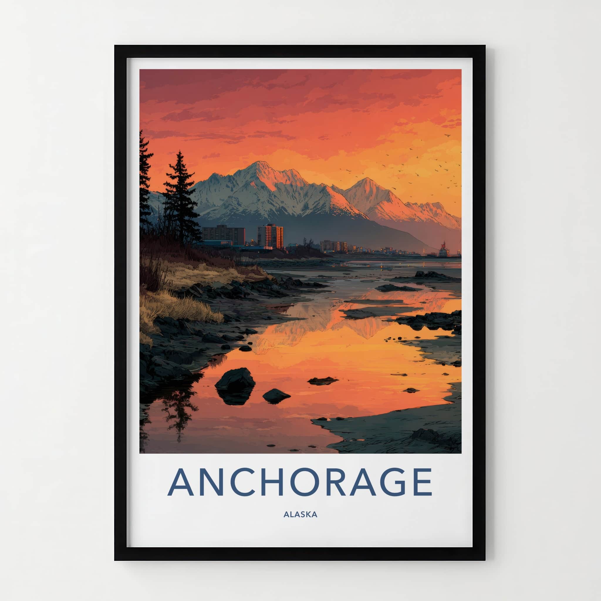 Anchorage Poster - Alaska Art Print - Alaskan Mountain Sunset Home Decor
