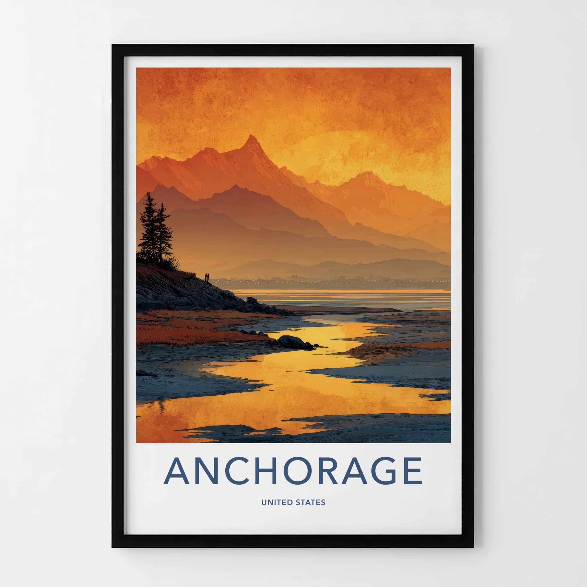 Anchorage Poster - Alaska Travel Art - Orange Bay Mountains Home Decor