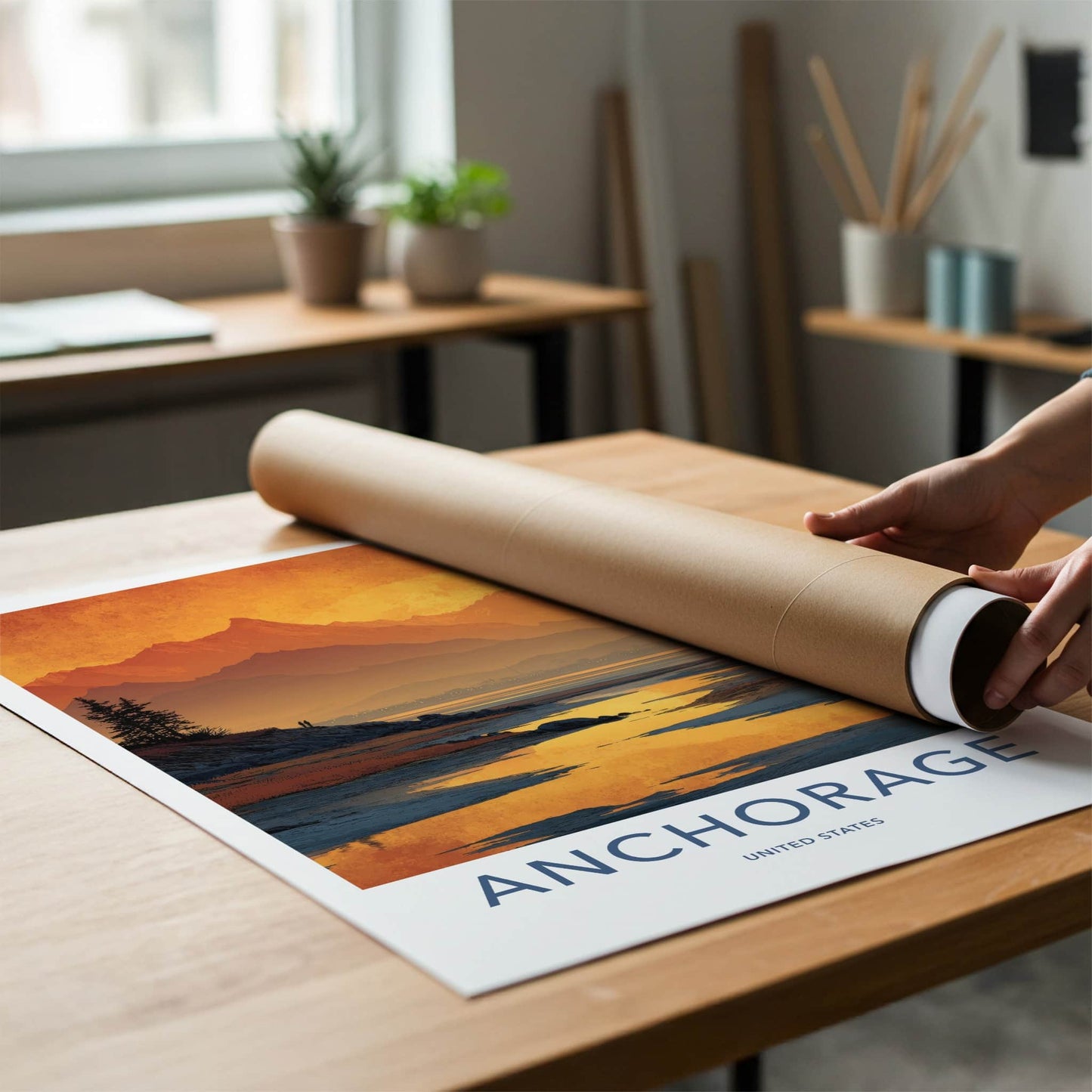 Anchorage Poster - Alaska Travel Art - Orange Bay Mountains Home Decor
