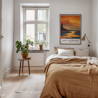 Anchorage Poster - Alaska Travel Art - Orange Bay Mountains Home Decor