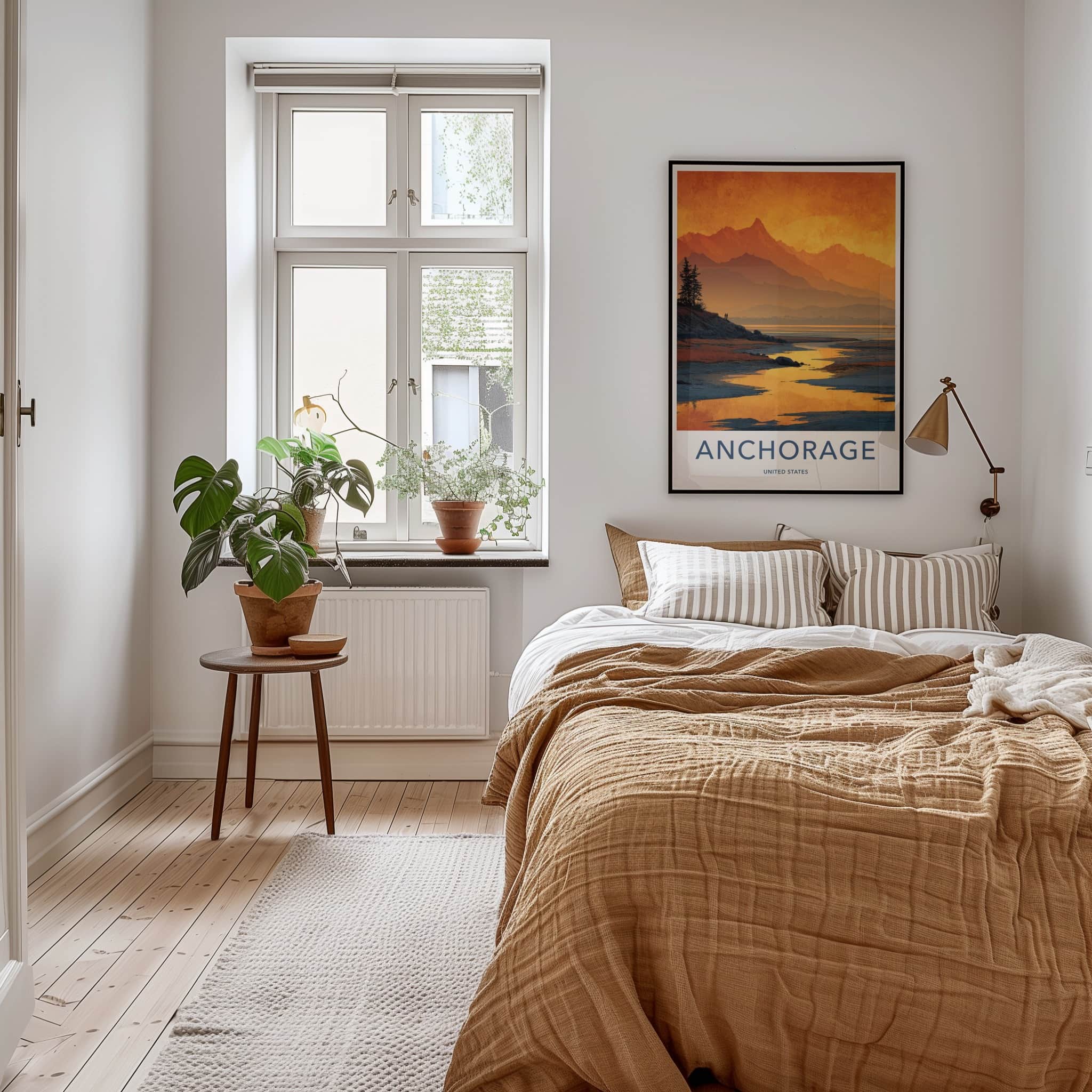 Anchorage Poster - Alaska Travel Art - Orange Bay Mountains Home Decor