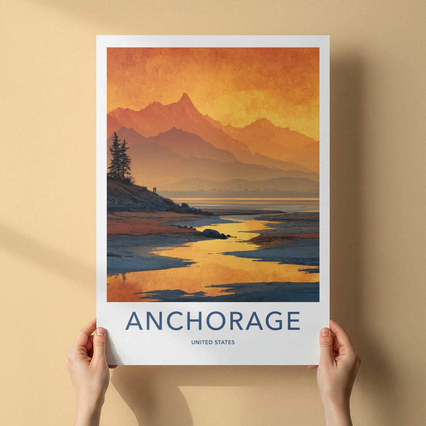 Anchorage Poster - Alaska Travel Art - Orange Bay Mountains Home Decor
