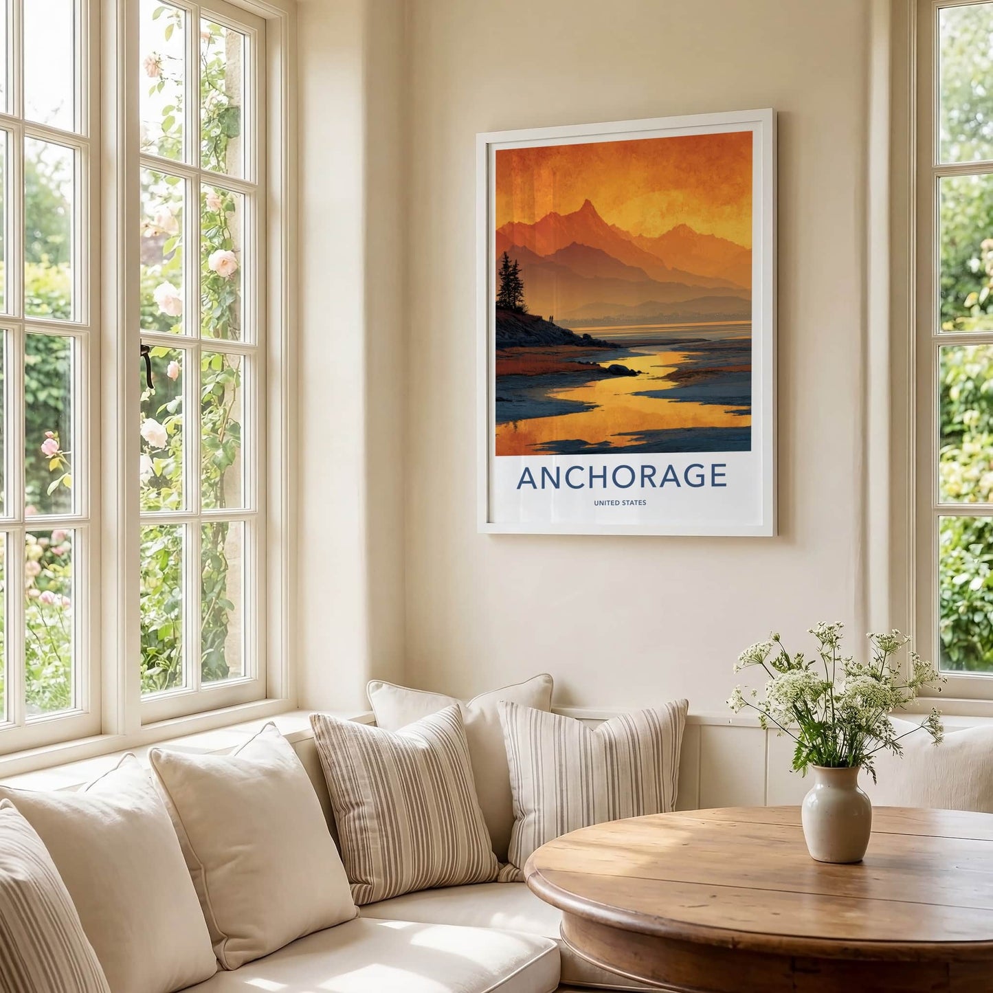 Anchorage Poster - Alaska Travel Art - Orange Bay Mountains Home Decor