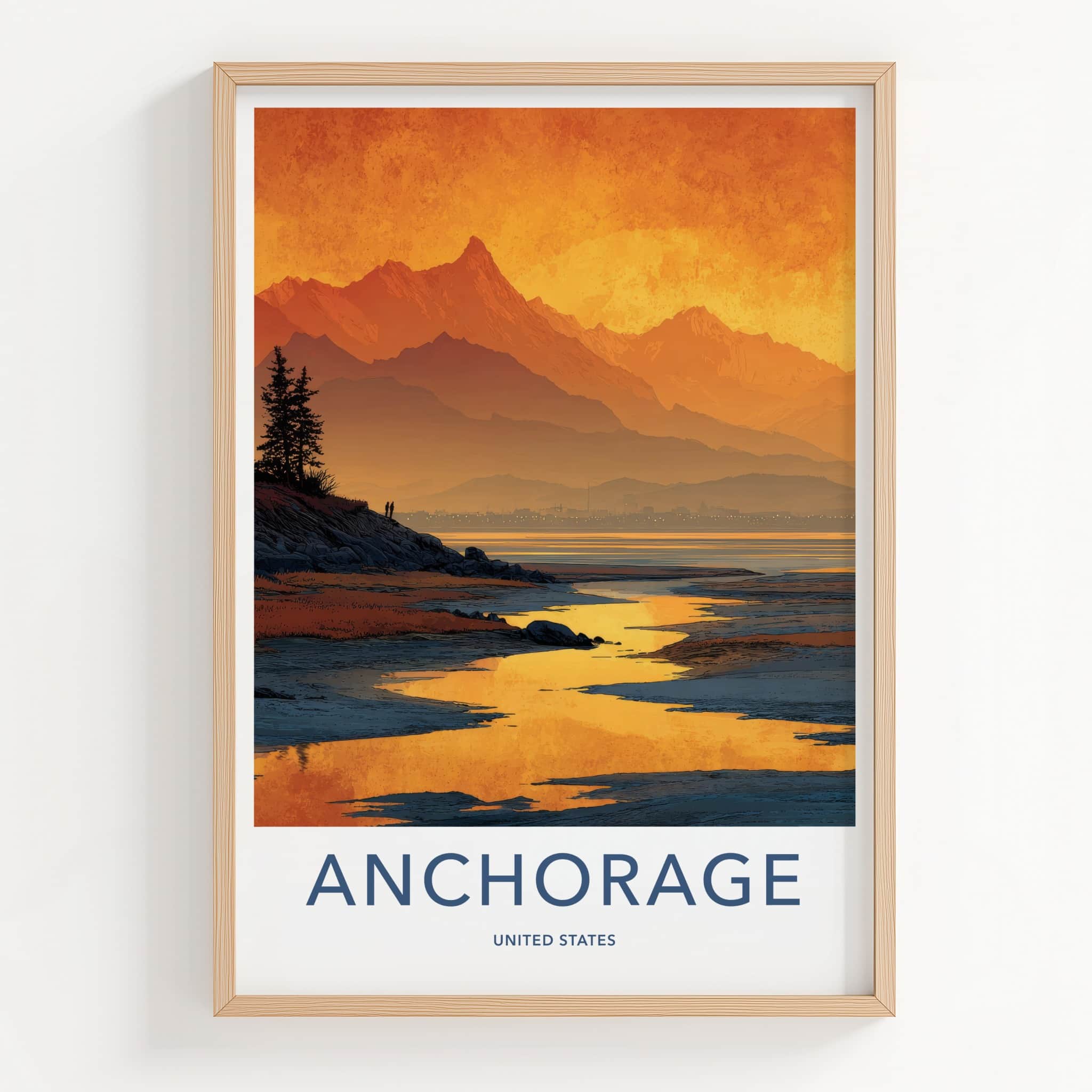 Anchorage Poster - Alaska Travel Art - Orange Bay Mountains Home Decor