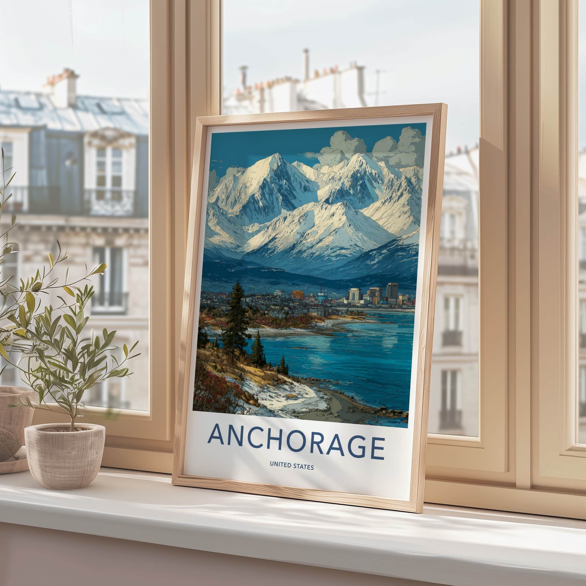 Anchorage Poster - Alaska Travel Art - Snowy Mountain City Wall Decor