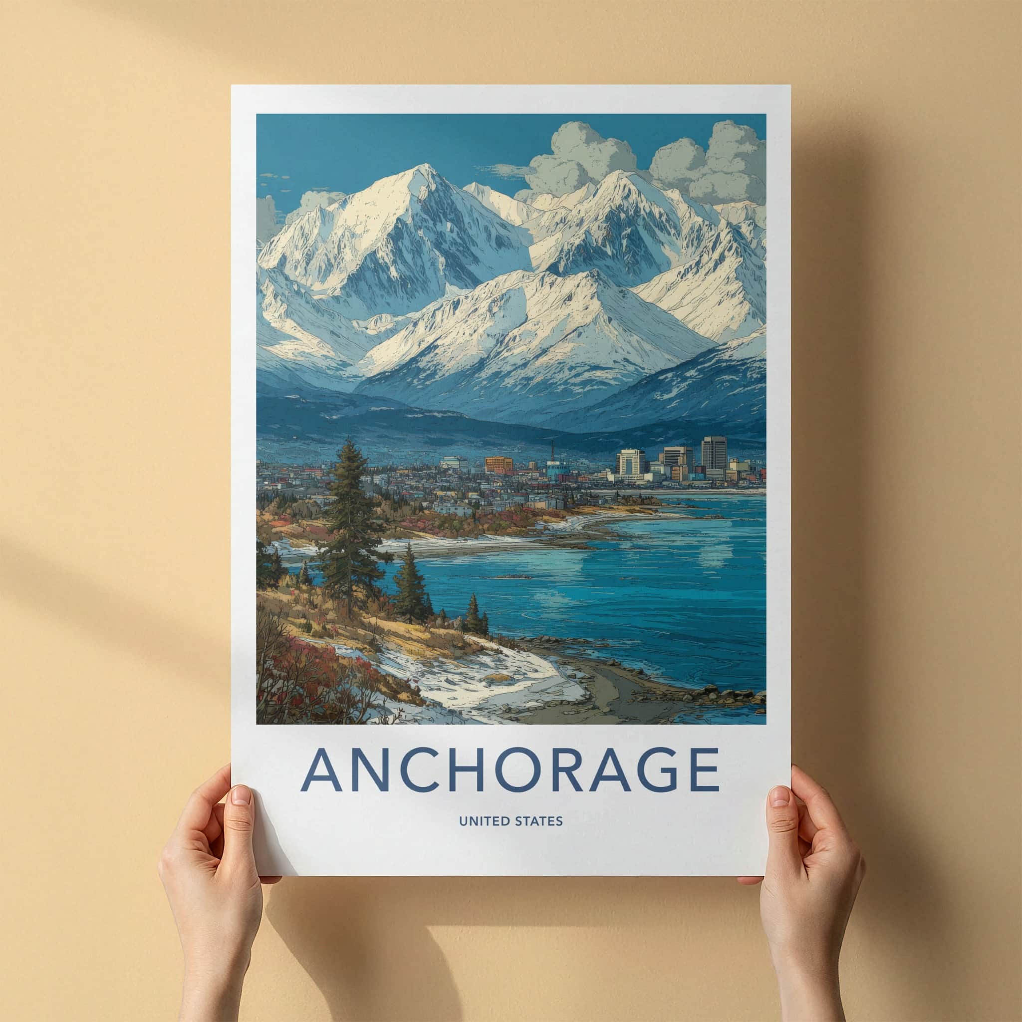 Anchorage Poster - Alaska Travel Art - Snowy Mountain City Wall Decor