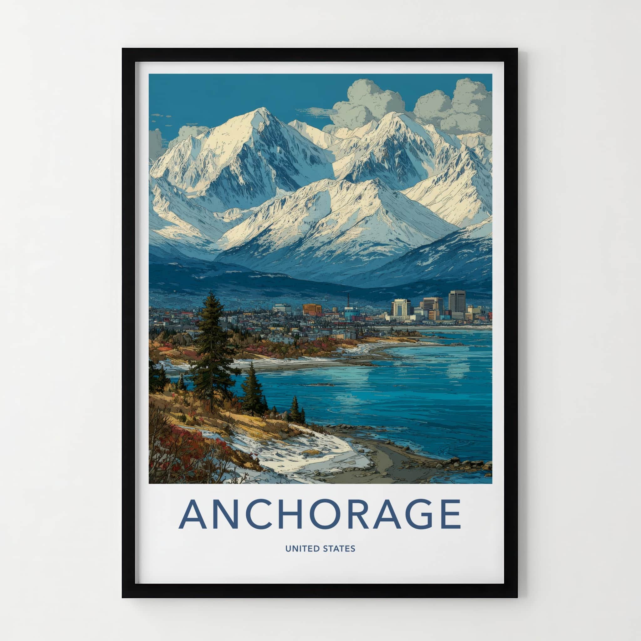 Anchorage Poster - Alaska Travel Art - Snowy Mountain City Wall Decor