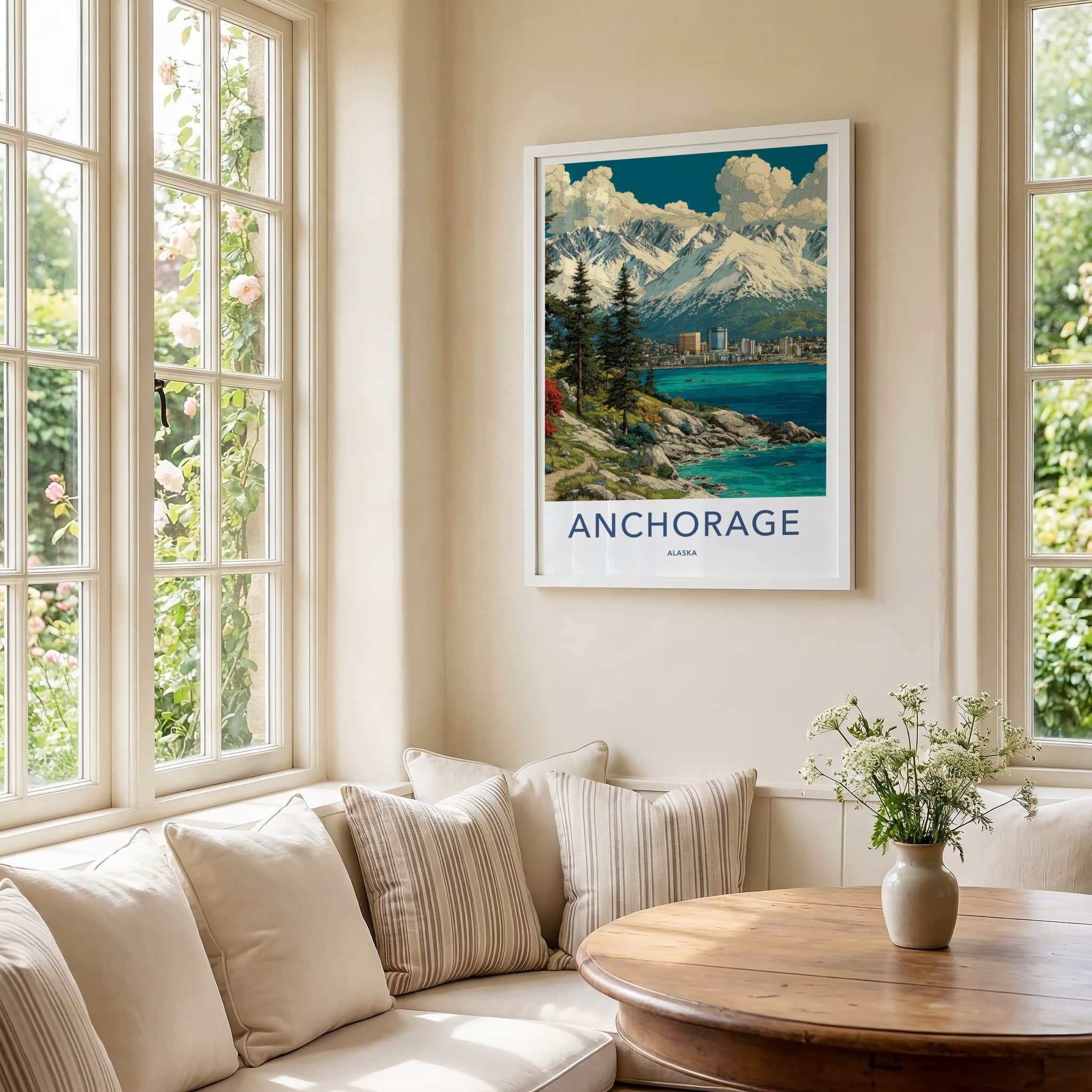 Anchorage Poster - Alaska Travel Art - Urban Mountain Coastline Home Decor