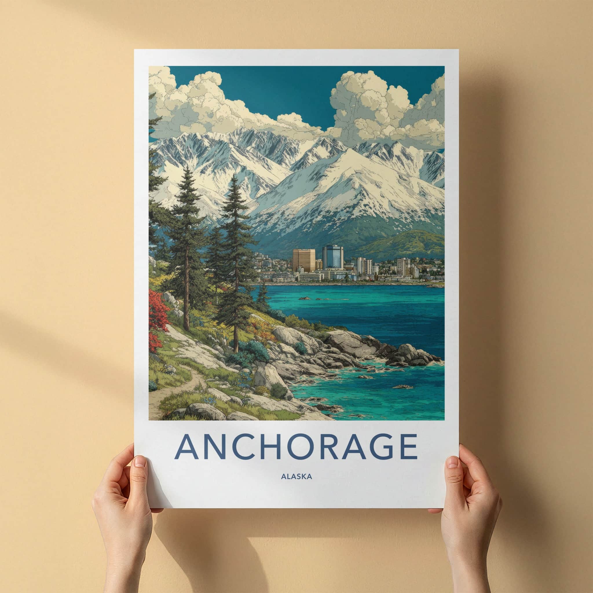 Anchorage Poster - Alaska Travel Art - Urban Mountain Coastline Home Decor