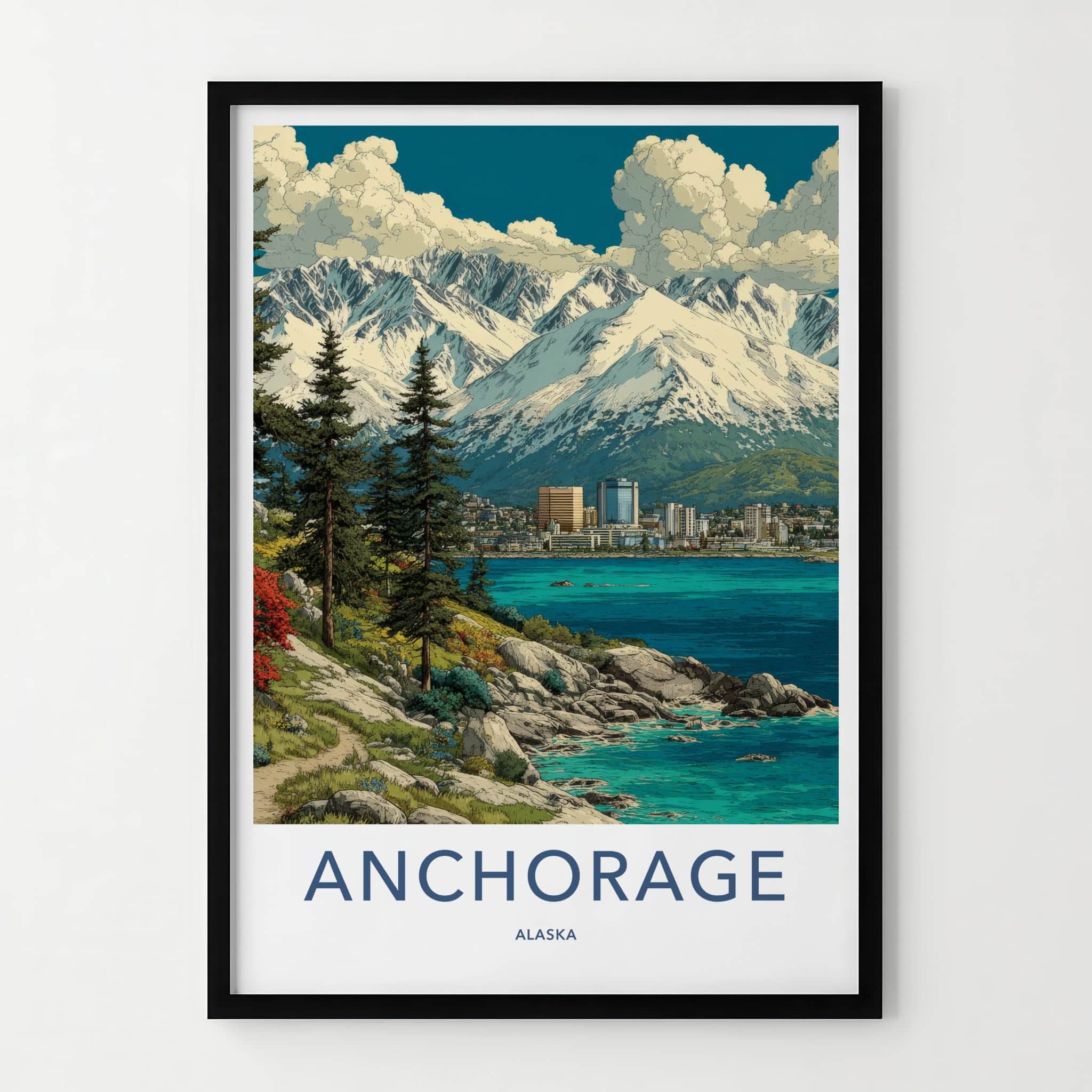Anchorage Poster - Alaska Travel Art - Urban Mountain Coastline Home Decor