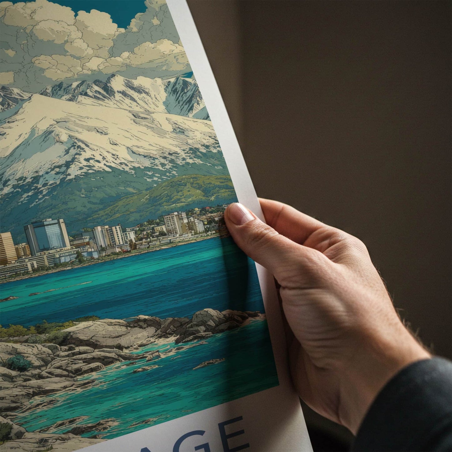 Anchorage Poster - Alaska Travel Art - Urban Mountain Coastline Home Decor